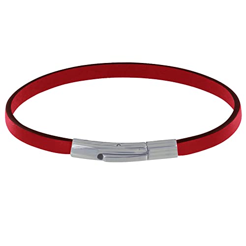 Les Poulettes Bijoux - Pulsera Hombre Cuero Simple Cierre de Acero Inoxidable - Rojo Cover
