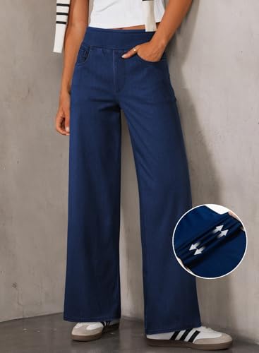 Sidefeel Women's Wide Leg Jeans High Waisted Tummy Control Soft Stretchy Comfort Fit Pull On Denim Pants2
