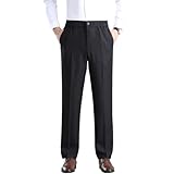 Pantalon Hombre, Smart Casual, Anti-Arrugas Sin Planchado, Corte Recto Frente Plano, Bolsillos, Elásticos para Oficina Empresa Hogar,Negro,31