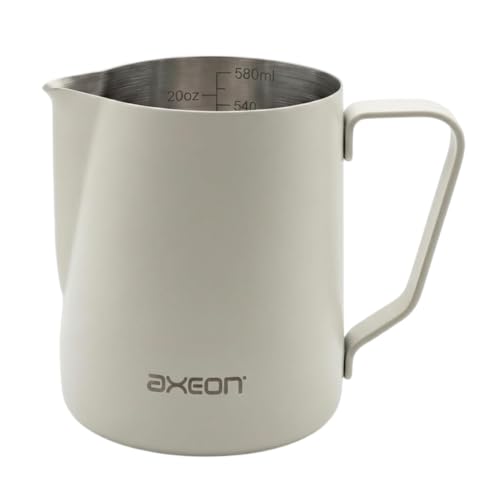 Image of Axeon Stainless Steel Milk Frothing Pitcher | Espresso Milk Frother Jug with Internal Scale & Matte Coating | V-Spout for Latte Art | Barista Steam Jug for Cappuccino & Coffee (White, 600ml /20oz)
