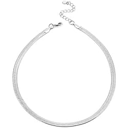 NUZON 14K Gold Plated Chain Choker Necklace for Women 16’’ Layering Jewelry | 3MM/5MM Herringbone / Gold Ball Beaded / Paperclip / Tennis / Cuban / Heart / CZ Station Chain Necklace, Dainty Jewelry Gift