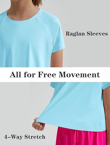 EXARUS Girls Athletic Shirts Short Sleeve Split Back Quick Dry T Shirt Workout Summer Casual Kids 6-14Y4