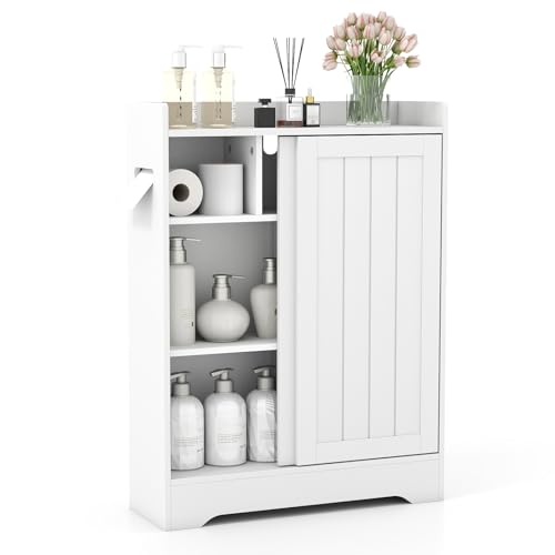 GIANTEX Badezimmerschrank, Aufbewahrungsschrank mit 2 Schiebetüren &...