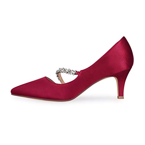 Image of ERIJUNOR Women Mid Kitten Heels Closed Pointy Toe D'Orsay Pumps Wedding Party Shoes