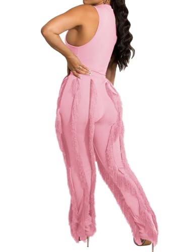 Image of EDITCOZY Women Sexy Two Piece Outfits Fringe Pants Set Tassel Club 2 Piece Sets Going Out Birthday Party Night