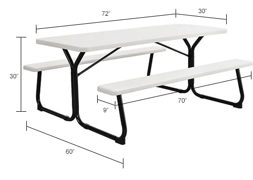 Global Industrial 6' Plastic Picnic Table, Blow Molded Plastic, 72" X 30" #TOP6