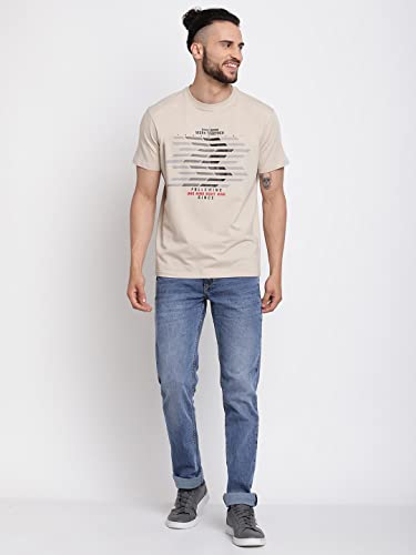 Image of Cantabil Men's Cotton Blend Printed Round Neck T-Shirt (Regular Fit)