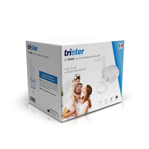 Trister Econeb Piston Compressor Nebulizer AP12003A - 212ml Capacity 0.35ml/min Nebulization Rate 2.6µm Particle Size OneButton Operation Quiet 61.5dB Output