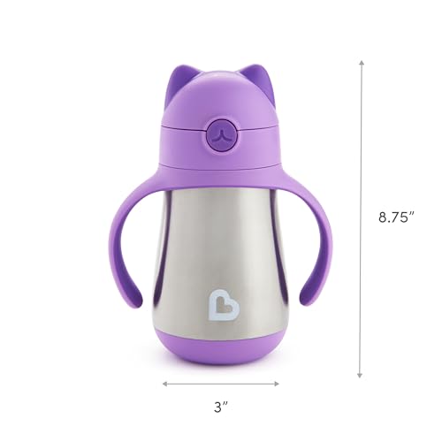 Image of Munchkin Cool Cat Sippy Cup with Straw for Toddlers, Stainless Steel Straw Cup, 8 Ounce, Purple