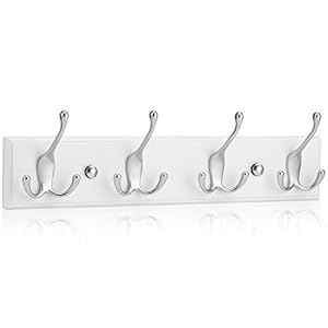 LARHN Kapstok Muur Mount Wit en Zilver – 4 Drievoudige Kapstokhaken – 42 cm – Wandkapstok Wit voor Gangen, Garderobes…