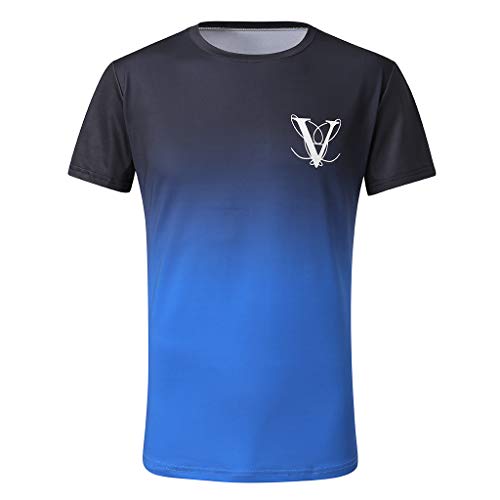 Preisvergleich Produktbild BHYDRY Herrenmode runder Kragen elastische Farbverlauf elliptischen Saum lässig Fitness T-Shirt Kurzarm-Shirt
