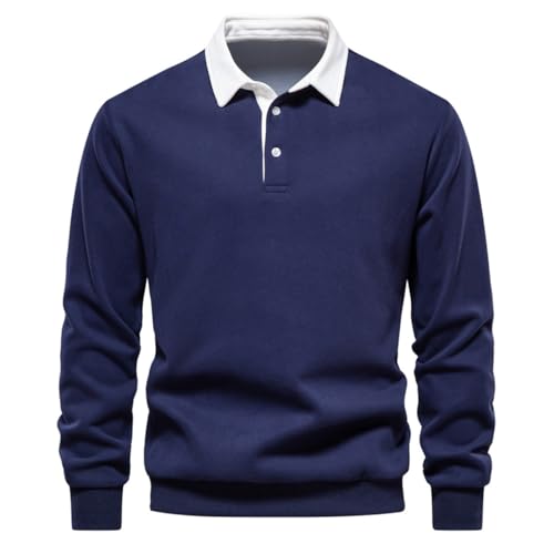 BAIMORE Men's Casual Color Block Polo Collar Long Sleeve Fall Winter Sweatshirt - Main Image
