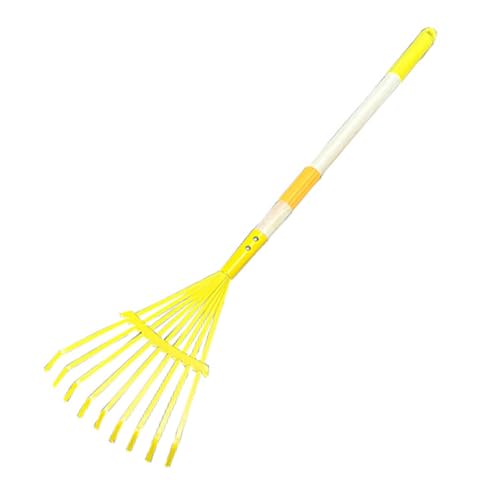 Xiando Kids Leaf Rake-Small Wooden Handle Leaf Rake with Metal Tines 27inches /69cm Length for Kids Enjoy Garden Cleaning Activities (Yellow)