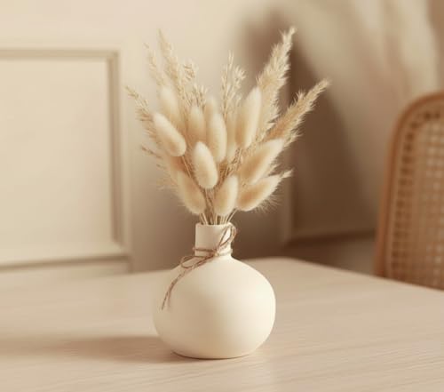 Image of PUREZENTO White 'OVA Bud' Ceramic Vase 4.3 Inches - Pack of 1 | Decorative Vase for Dried Flowers & Pampas Grass | Vases for Modern Home Decor, Living Room, Office Decor Ideas