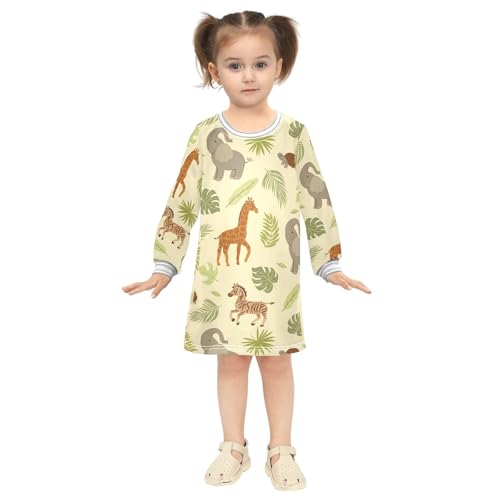 Elephant Zebra Girls Dresses Long Sleeve Sweatshirt Dress for Girls Winter Toddler Casual A Line Dresses Size 2-8T4