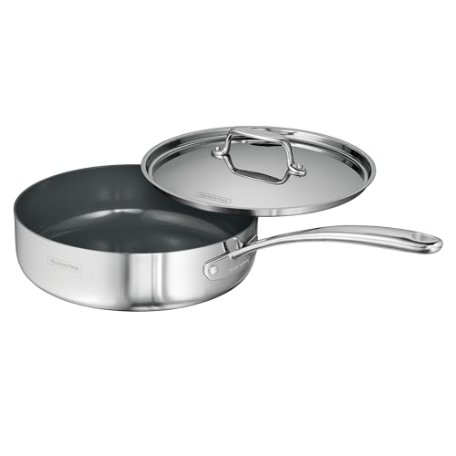 Tramontina Utsava Tri-Ply Clad Stainless Steel 2.9-Quart Saute Pan with Lid and Ceramic Non Stick Interior, Induction-Ready Cooking Pan
