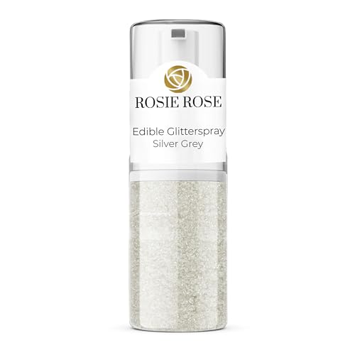 ROSIE ROSE Glitterspray 5g, Essbares Glitzer für Muffins, Torten und Kuchen in Silver Grey, Perfekte Tortendekoration für glänzende Dekorationen, Getränke oder andere kreative Backkreationen
