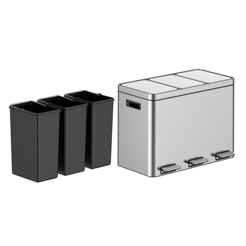 Caneca reciclaje rectangular 12 gal 3 compartimentos plateada miniatura 2