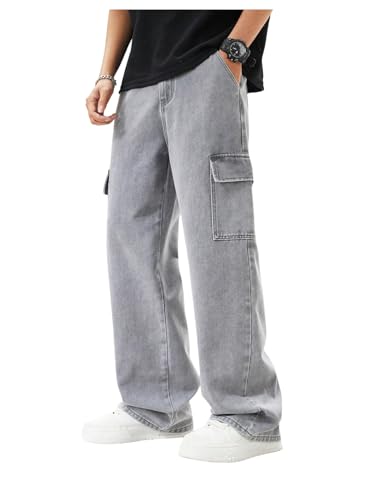 SHENHE Boy's Cargo Jeans Straight Leg Zipper Fly Casual Denim Pants Trousers with Pockets