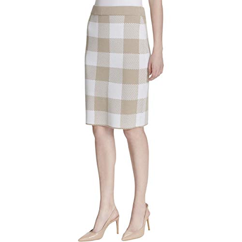 Calvin Klein Womens Check Pencil Skirt, Beige, Medium