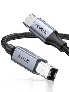 UGREEN USB B to USB C Printer Cable, Type B 2.0 Braided Data Lead for HP/Epson/Canon Printer, Scanner, Compatible with MacBook Pro, iMac, XPS, Acer, ASUS Laptops (2M)
