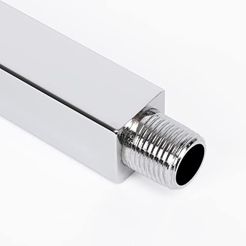 Image of Ceiling Mounted Shower Arm, Rain Shower Square Extension Arm with Flange and Teflon Tape Stainless Steel Ceiling Mount Shower Extender (6 Inch, Chrome)