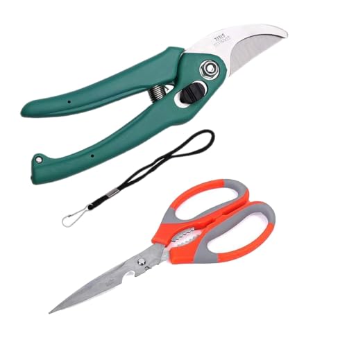 Image of Multipurpose Gardening Scissors and Pruner Set, Stainless Steel Blades, Soft Grip Handles, 21 cm, pack of 2