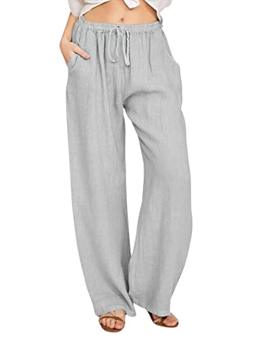 Image of CHARTOU Women's Summer Drawstring Waist Wide Leg Loose Cotton Linen Palazzo Pants