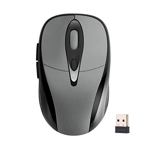 VCOM Wireless Mouse for Laptop, 2.4G Ergonomic Mini Mice with 6 Buttons, 3 Adjustable DPI 1000/1200/1600, USB Receiver, Portable Slim Cordless Optical Mouse for Notebook Windows Desktop PC (Grey)