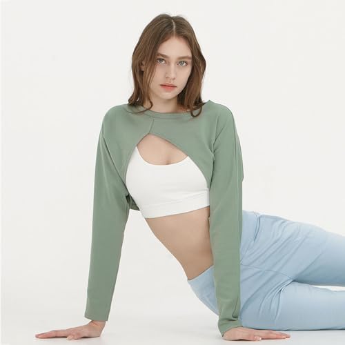 Deviwear Pilates Unbalanced Bolero Active Long Sleeve Coverup Tshirt Yoga Gymwear ecofriendly Fabric Cropped Top DEVI-T00883