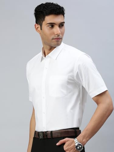 Image of RAMRAJ COTTON Men White Regular-Fit Solid Ethnic Cotton Shirt