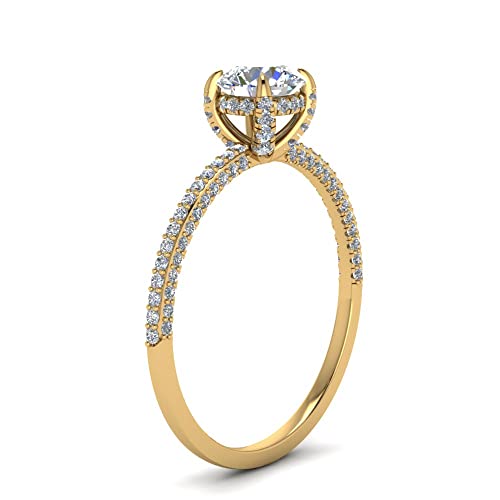 Image of Choose Your Gemstone Delicate Hidden Halo Diamond CZ Ring Yellow Gold Plated Round Shape Petite Engagement Rings Minimal Modern Design Birthday Gift Wedding Gift US Size 4 to 12
