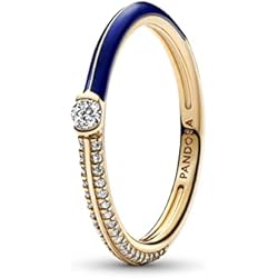 Anillo Pandora Dorado Pandora Anillo para mujer Pavé & Azul Dorado 162528C01, Plata de ley, Zirconia cúbica