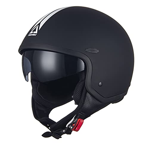 TRIANGLE Motorcycle Half Face Helmet with Sun Visor Quick Release Buckle Cruiser Scooter Helmets for Men & Women (Matte Black, Large)
