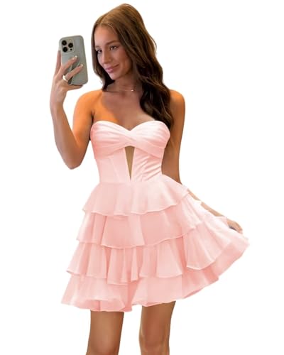 Raseal Chiffon Cut Out Homecoming Dresses for Teens Tiered Mini A Line Prom Party Gown RS2244