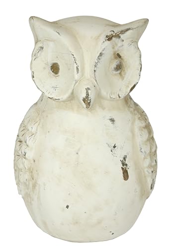 Flair Flower Dekoobjekt Eule aus Keramik Vogel dekorative Statue Tier Deko Altweiß Outdoor Shabby Landhaus-Optik Gartenfigur Geschenk Gartendeko Accessoire Ornamente, 19cm