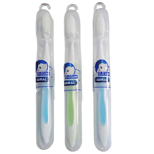 Image of Extra Soft Silicone Toothbrush for Kids Adults with 0.01 mm Bristles, Over 2600 Ultra-Soft Bristles, Gentle Gum Care, Includes Safety Plastic Case for Hygienic Storage, Assorted Colour (Pack of 3)
