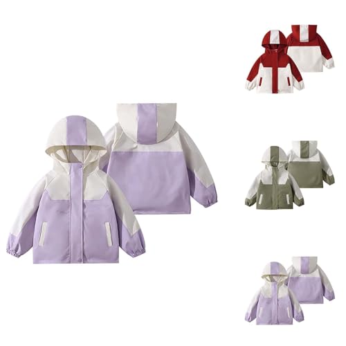 Kids Color Block Hiking Jacket Lightweight Windproof Raincoat for Boys Girls Waterproof Fleece Lined Windbreaker
