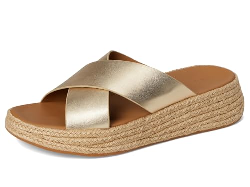 Image of FitFlop womens F-mode Espadrille Leather Flatform Cross Slides