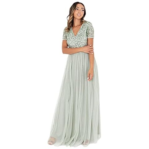 Maya Deluxe Vestido de Mujer para invitada de Boda, Talla Grande, Verde Cover