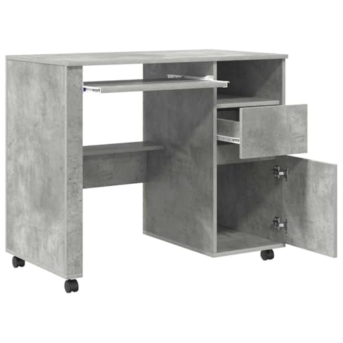 Meuble informatique compact 91 cm gris béton pour ranger un ordinateur portable - 6