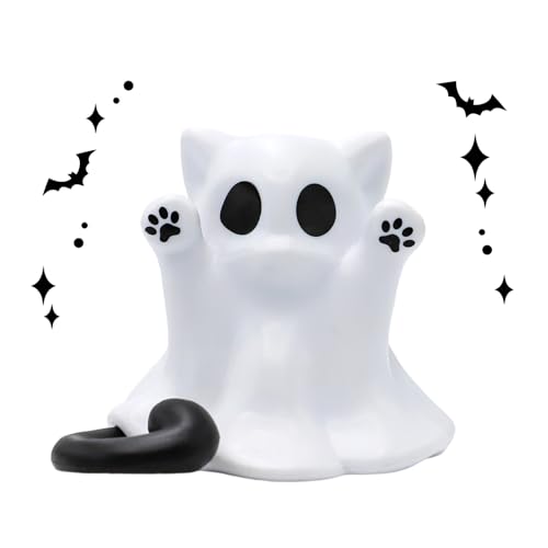Halloween Ghost Statue Cute Spooky Figurines Desk Ornament Decorations Cartoon Mini Spooky Halloween Unique Cat Ghost Figurines for Festive Home and Office Desktop Decor Display Ornaments