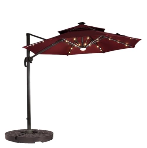 Parasol inclinable avec lumière solaire led pour grand ombrage extérieur