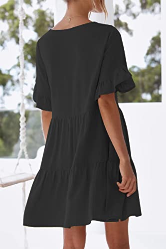 nclook Womens Summer Casual Dresses Sweet Cute V Neck Mini Dress with Pockets Ruffle Short Sleeve4