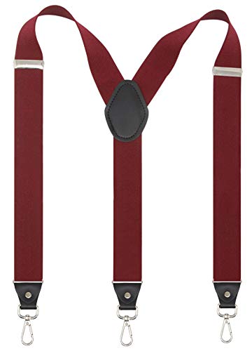 Mens Suspender with Swivel Hooks Adjustable Braces Y Shaped Elastic Comfortable Braces Strap (Burgundy)