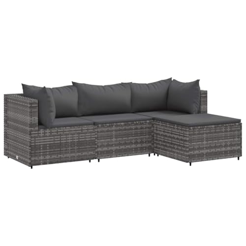 vidaXL Salon de Jardin 4 pcs avec Coussins Gris Résine tressée, Ensemble de canapés d'extérieur, canapé d'angle de Jardin, Salon de Jardin d'angle