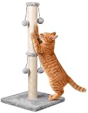 Dimaka 74cm Tall Cat Scratching Post, Scratch Post for Large Cats with 4 Teasing Hanging Ball, Natural Sisal Rope (Vertial Tree)