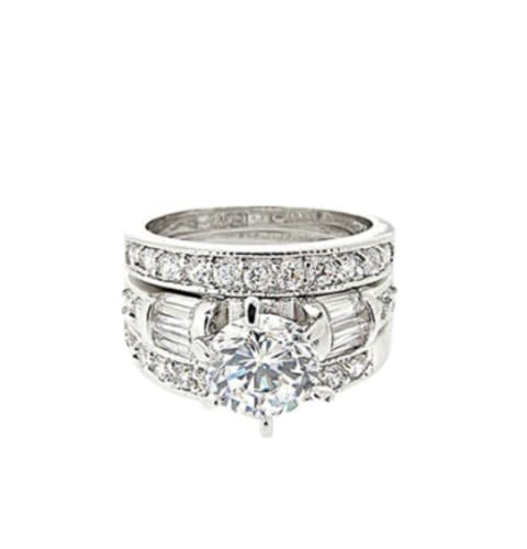 925 sterling silver round diamond set for fashionable women's three piece set with diamond engagement, elegant and elegant Mosang stone ring Size 83