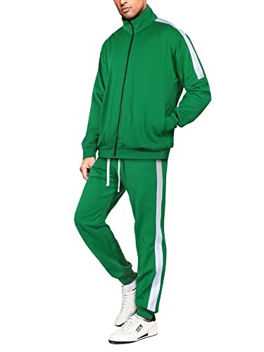 Hat and Beyond Mens Premium USA Made Striped Track Suit Athletic Casual Running Workout Sweat Suit Combo Track Jacket & Pant