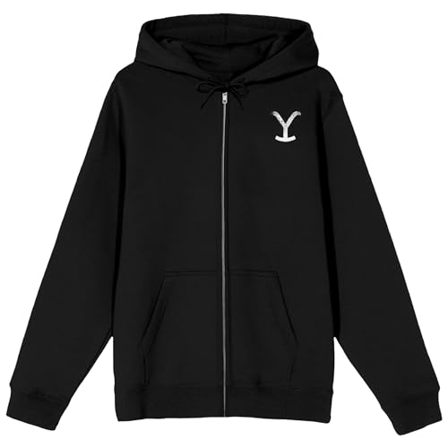 Bioworld Yellowstone Sticker Art and Logo Adult Black Zip-Up Hoodie